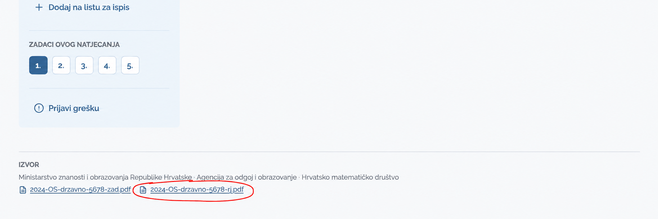 Poveznica na službeno rješenje pri dnu zadatka.