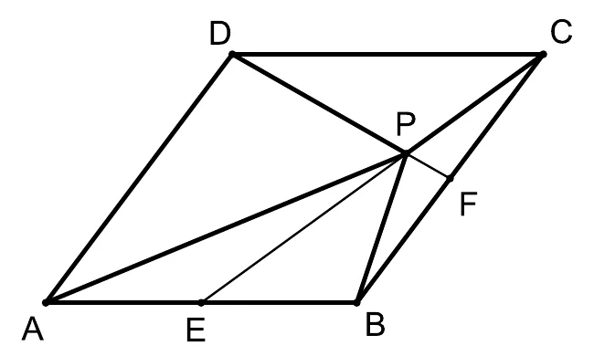 Paralelogram ABCD s polovištima E i F te sjecištem P.