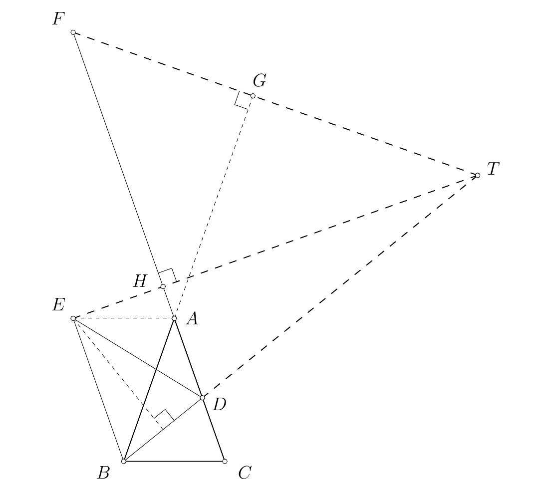 Geometrijski prikaz prvog rješenja s točkama A, B, C, D, E, F, G, H i T