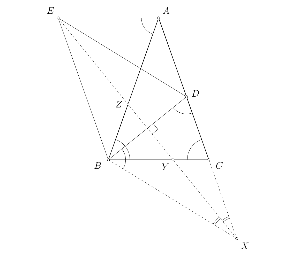 Geometrijski prikaz trećeg rješenja s točkama A, B, C, D, E, X, Y i Z
