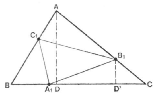Trokut ABC s točkama A1, B1, C1 i pomoćnim okomicama