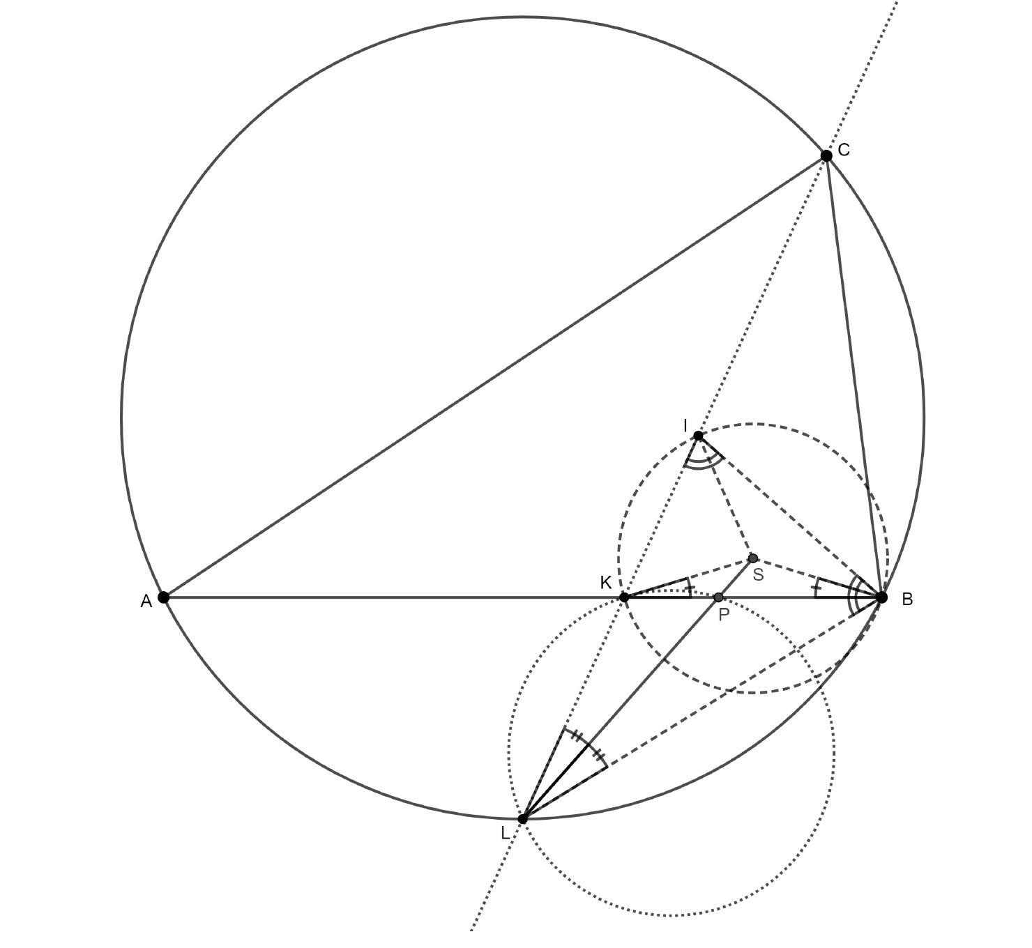 Geometrijski crtež kružnica, trokuta i tangente